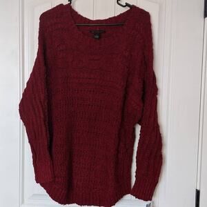 INC Large Cable Knit Sweater Long Sleeve‎ Crew Neck Womens NWT Red Textured Work
